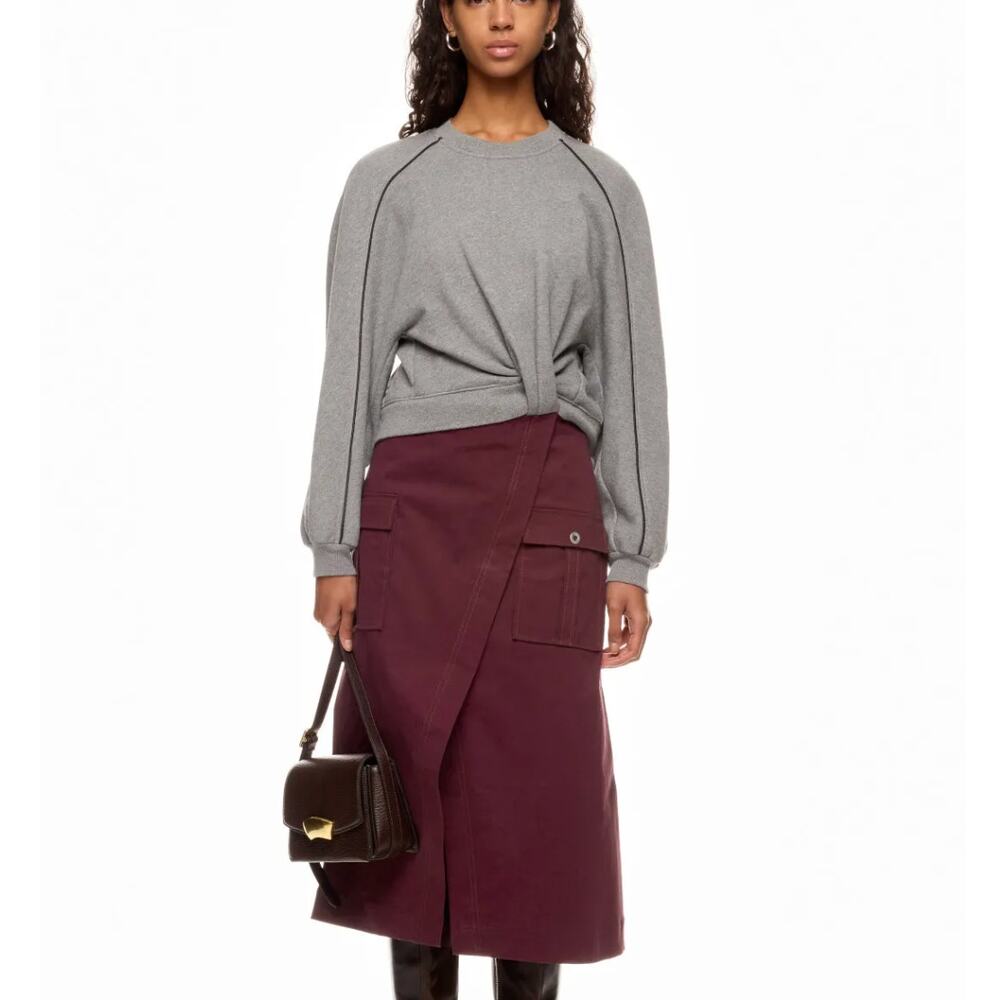 3.1 Phillip Lim Burgundy Gray Sweatshirt Midi Dress SMALL Oversize Designer $600